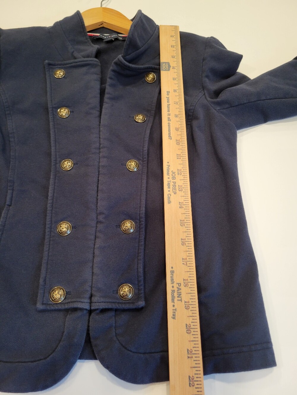 VTG Tommy Hilfiger Navy Blue Knit Military Band Jacket Blazer Medium Y2K 90s - Picture 9 of 10